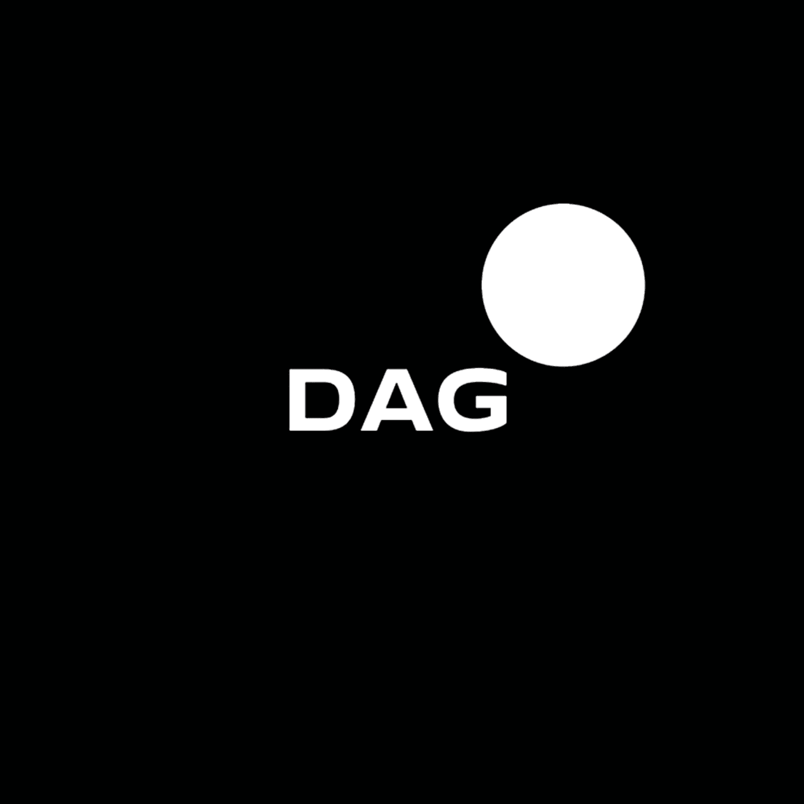 DAG rebrand logo with minimal monogram design against dark background