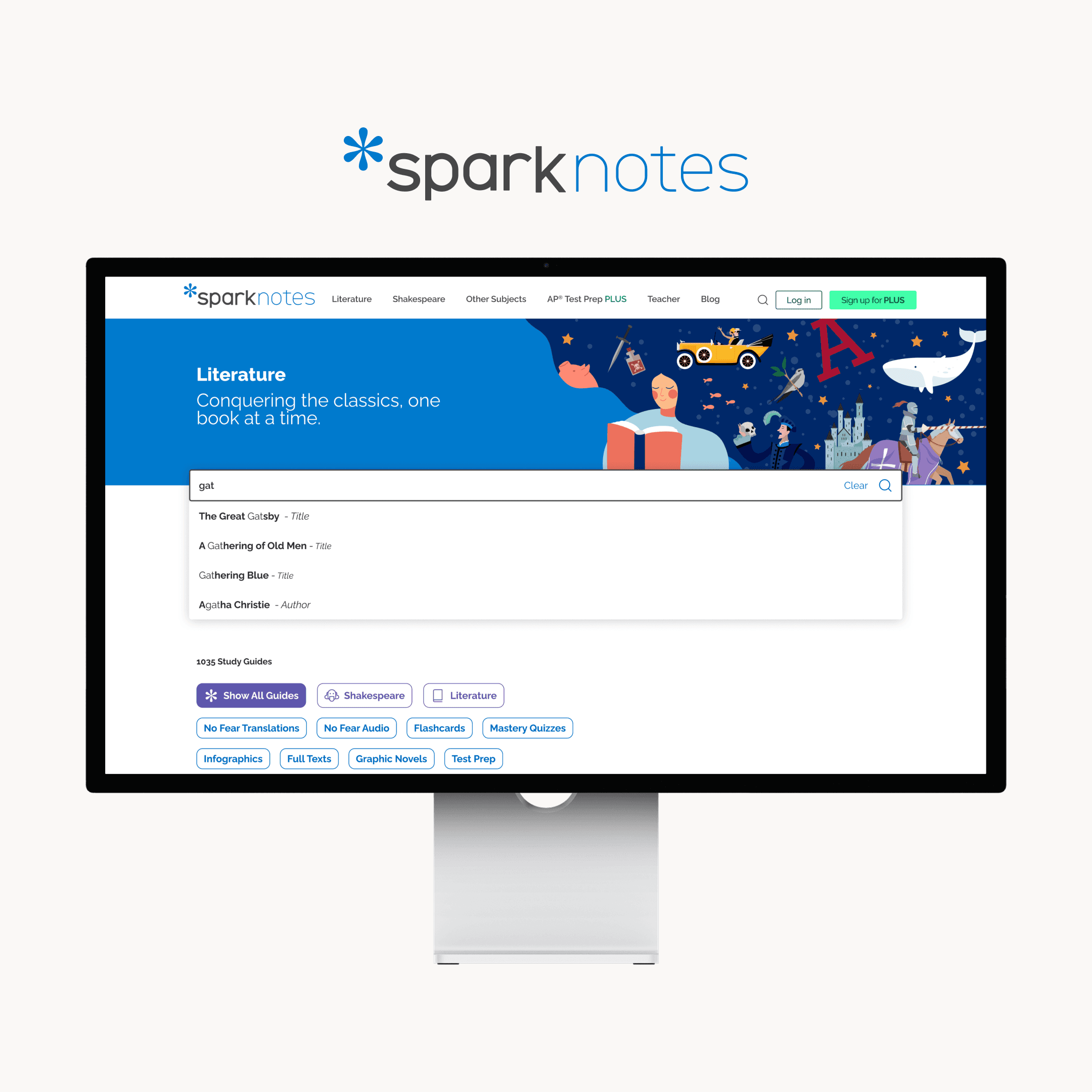SparkNotes search bar specific to the Literature Hub