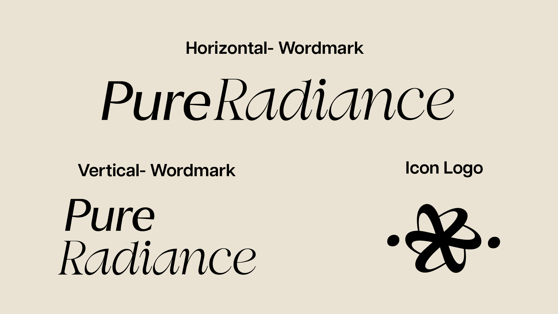 Image shows the text "Pure Radiance" and "Radiate Confidance" on a textured background in neutral tones.