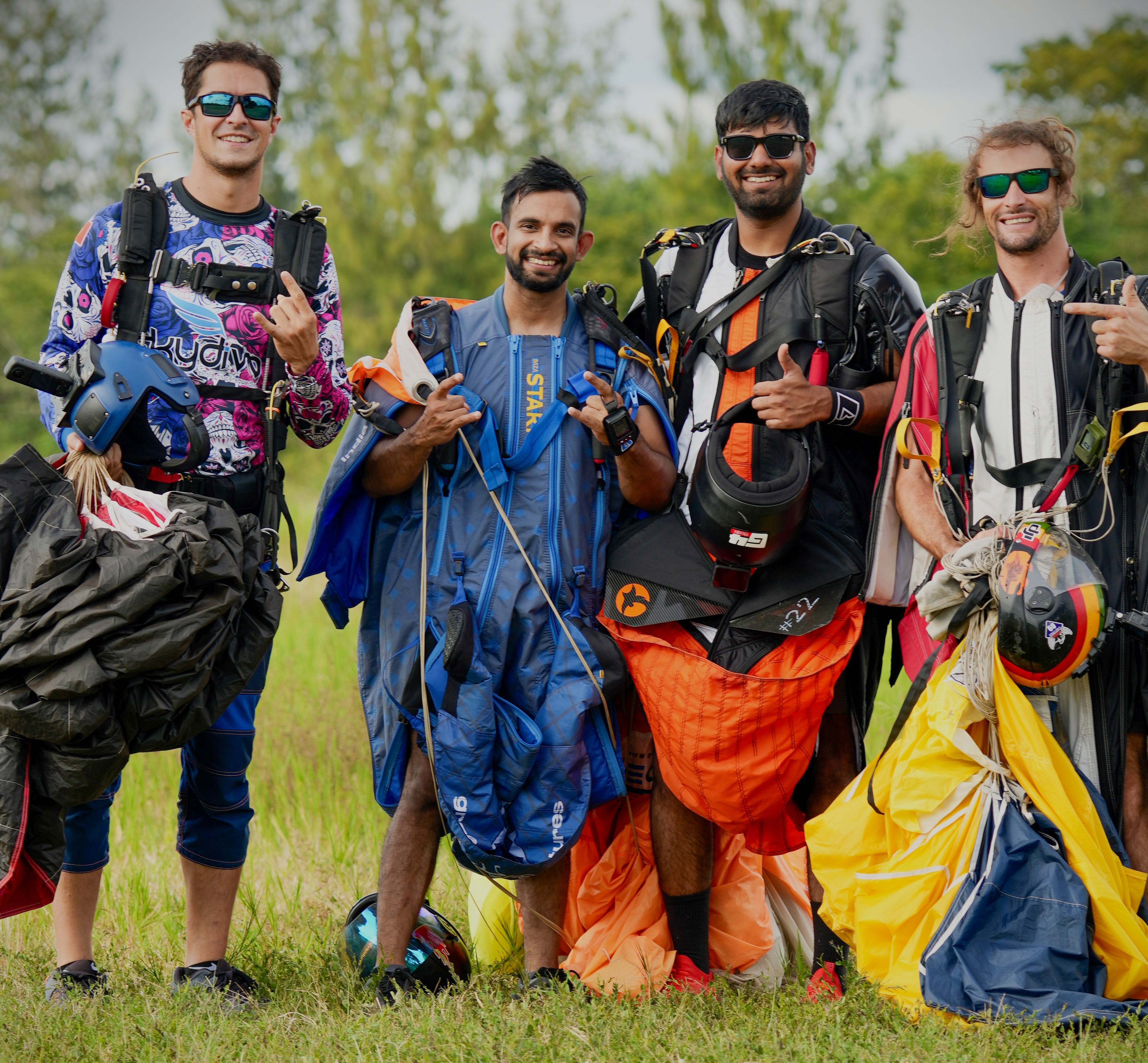 Group of wingsuiters flying in formation