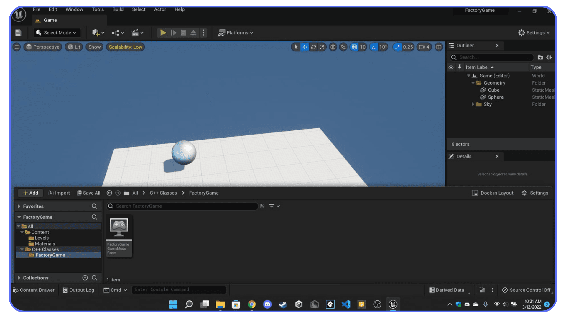 Basic test level with simple geometry inside Unreal Engine editor