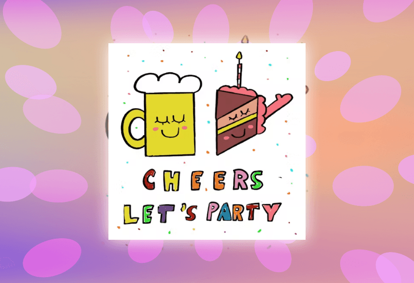 A handwritten-style note that reads "If you're reading this you are invited to my birthday," surrounded by a glowing purple and blue background.