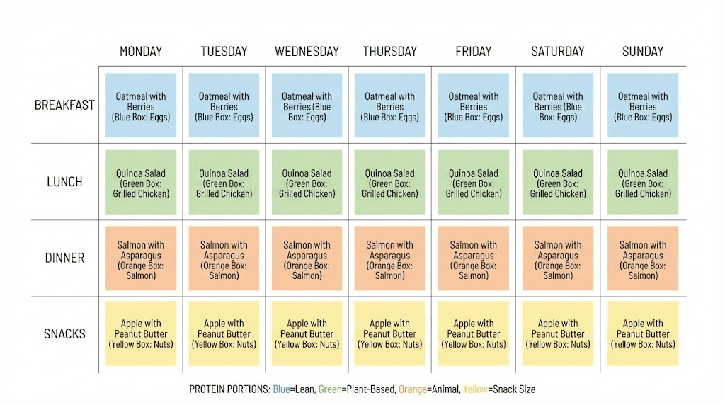 Tirzepatide weekly meal plan template with breakfast lunch dinner and snacks