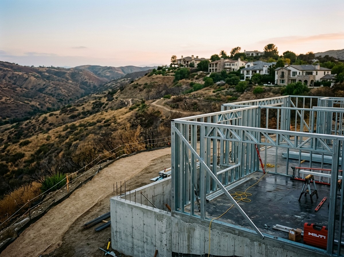 california wildfire rebuild construction site dawn