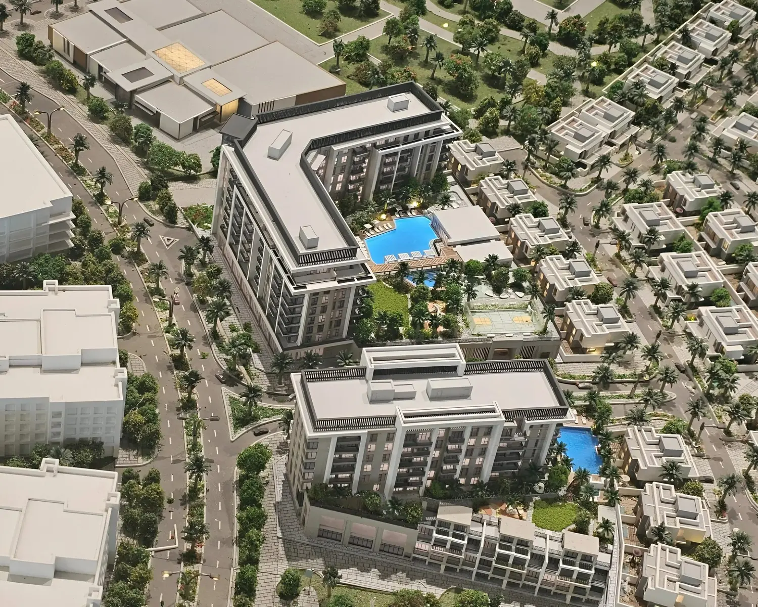 Beachfront gates aerial view in expo city