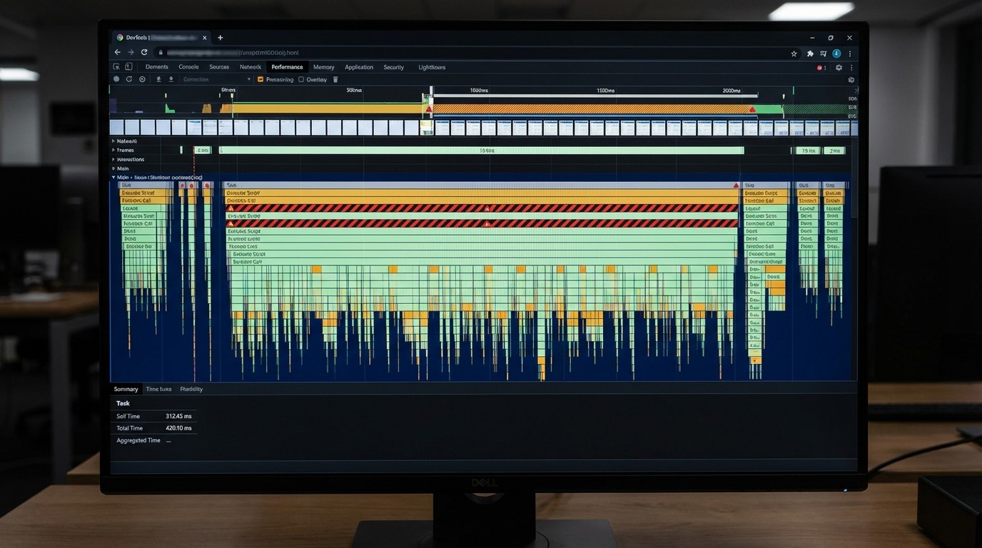 Chrome DevTools Performance Panel zeigt lange JavaScript Tasks auf dem Main Thread