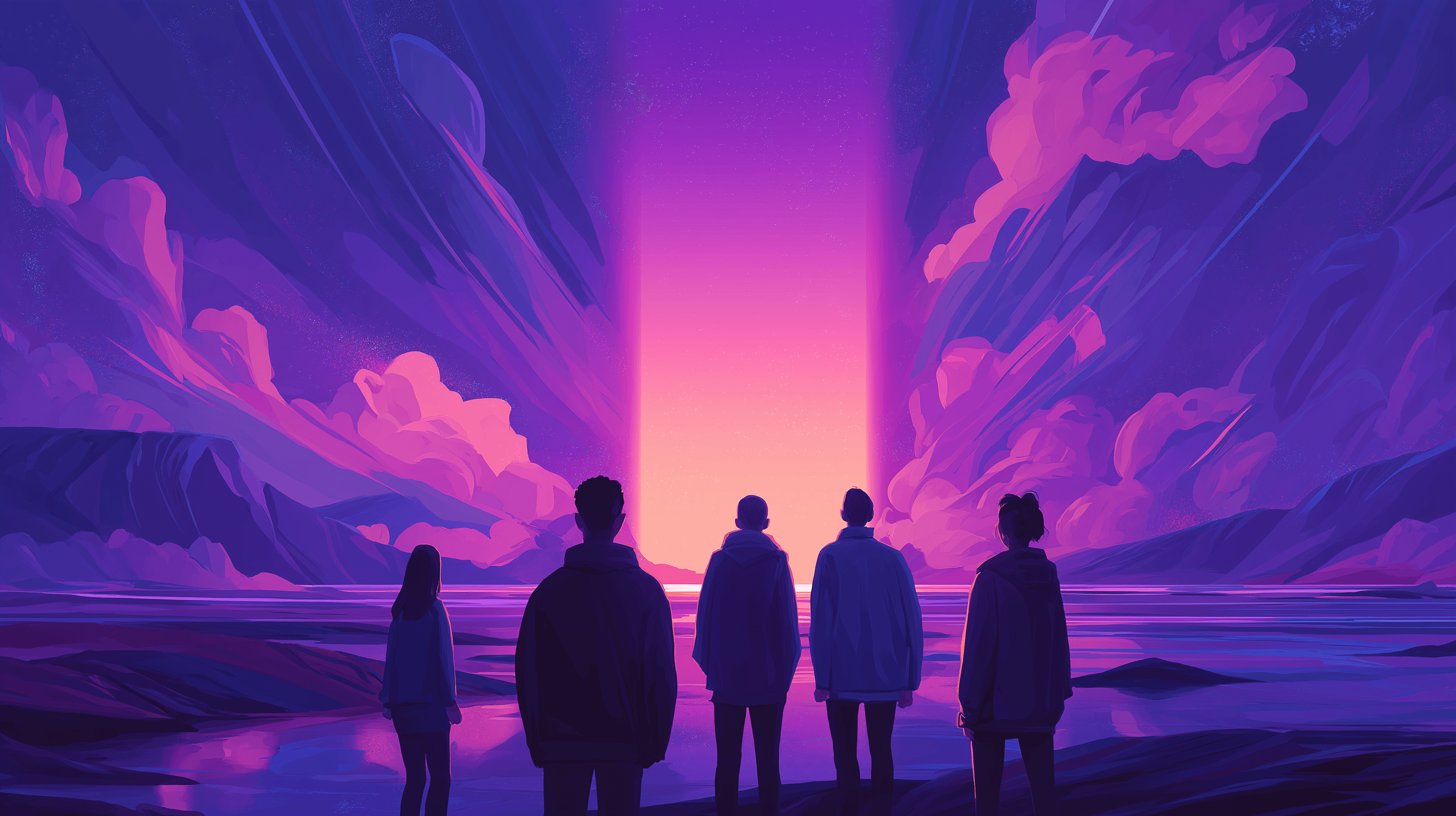 Young people looking at a portal