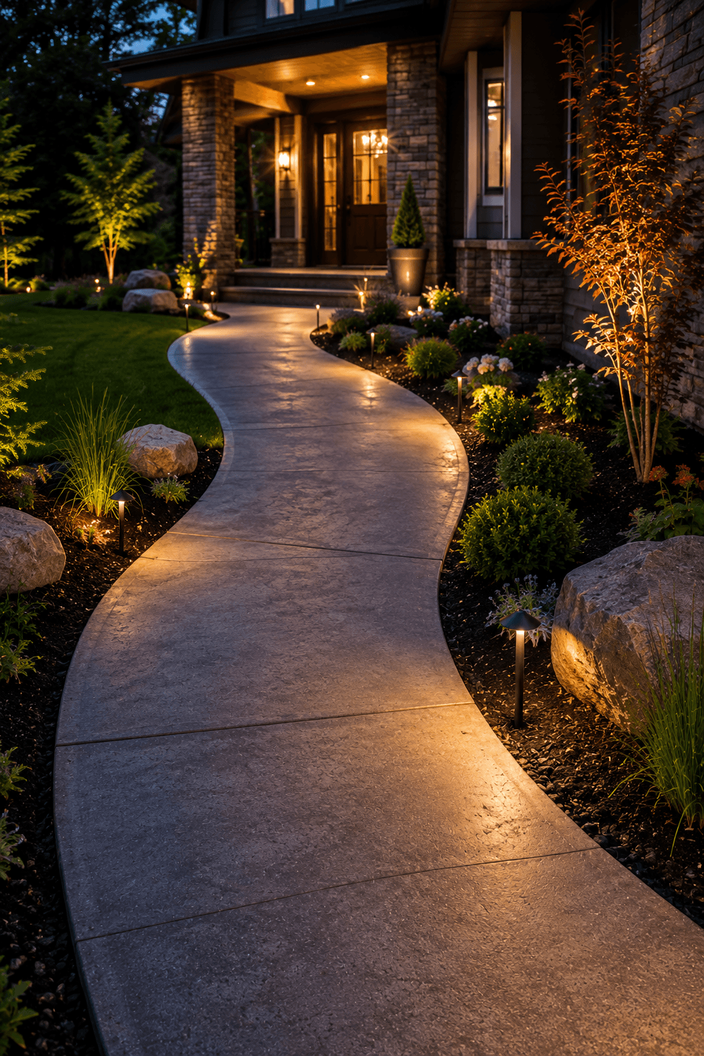 New concrete sidewalk at a residential property in Durham, NC, installed by Concrete Hippo.