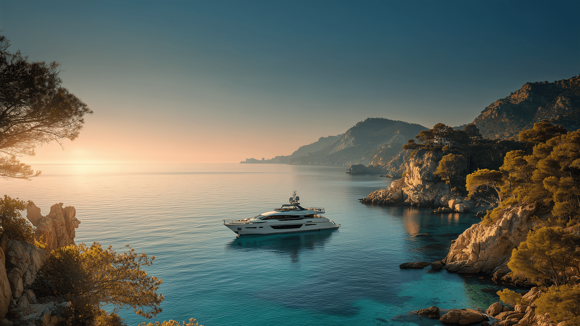 nfinity pool blending into the ocean view, minimalist sun loungers in soft neutral fabric, curved architecture