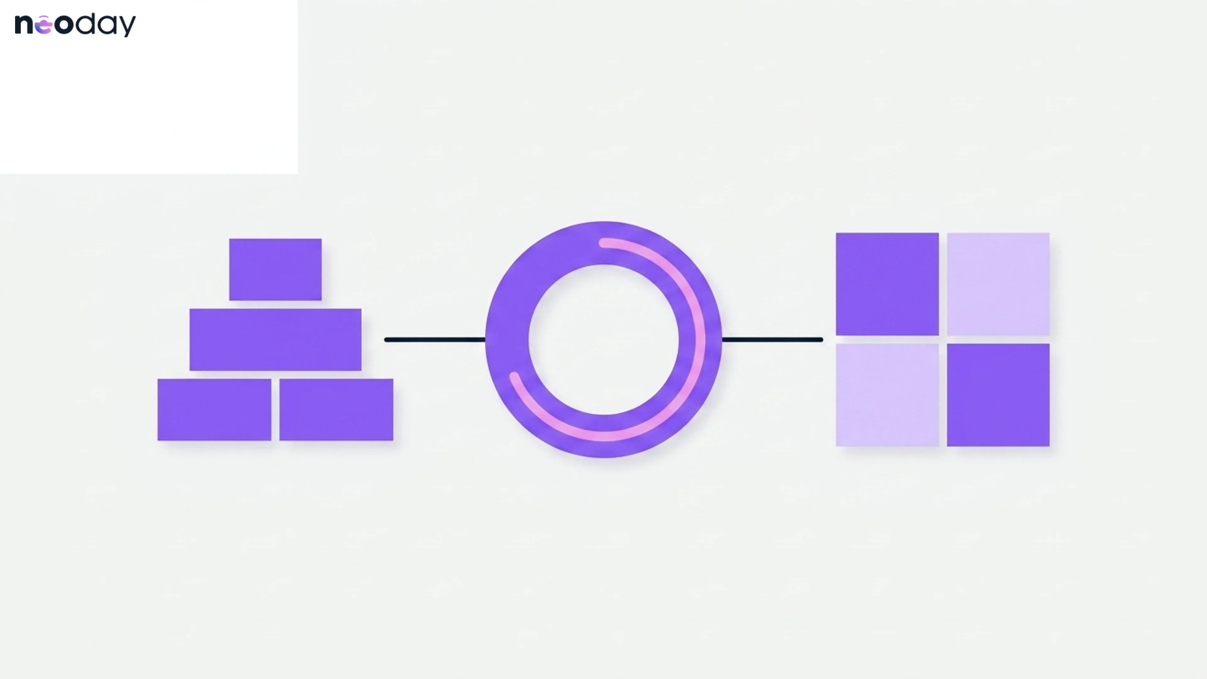 Abstract visual comparing three loyalty program mechanics in retail using violet and pink geometric shapes