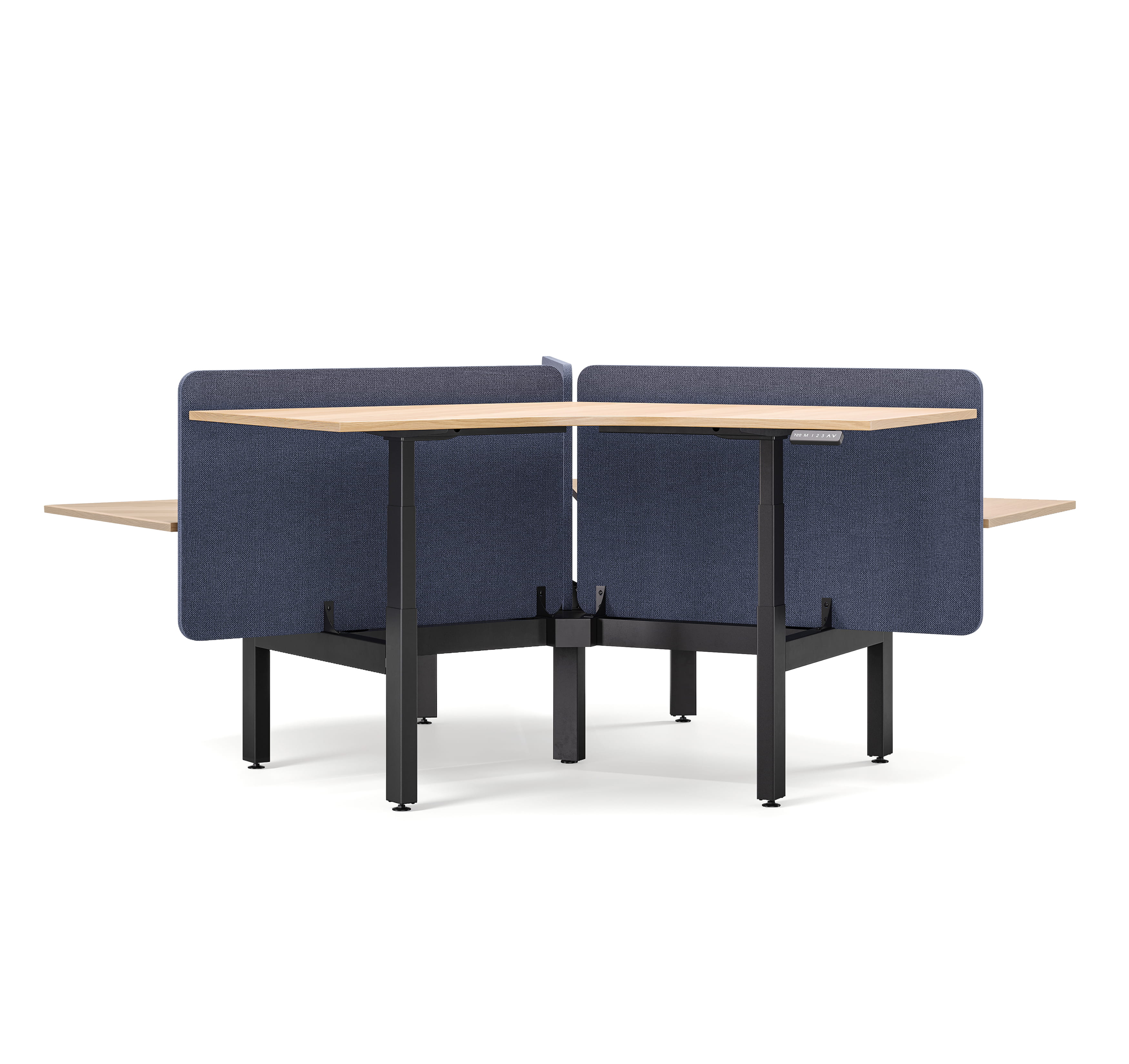 Modular workstation desk with privacy panels and 120-degree layout configuration