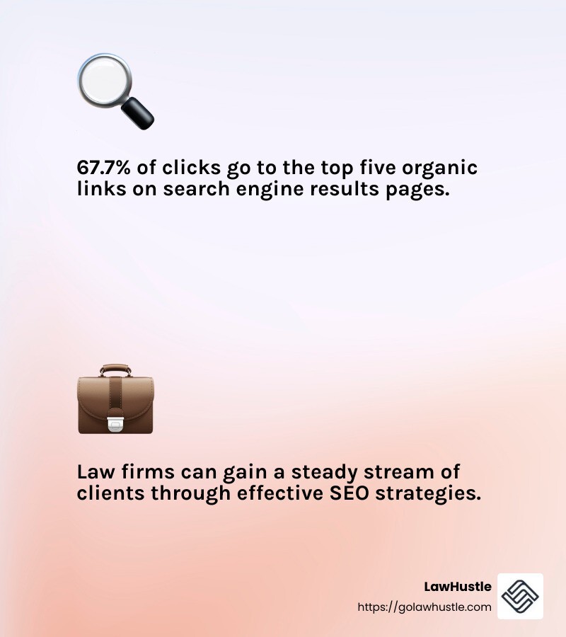 67.7% of clicks go to the top five organic links on search engine results pages - affordable seo for law firms infographic 2_facts_emoji_light-gradient