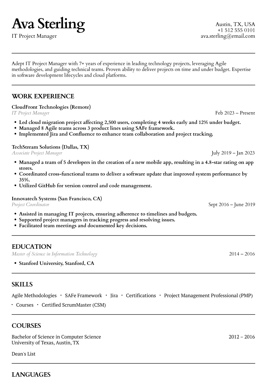 IT project manager resume example