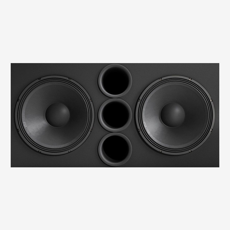 Black speaker with two woofers and three ports