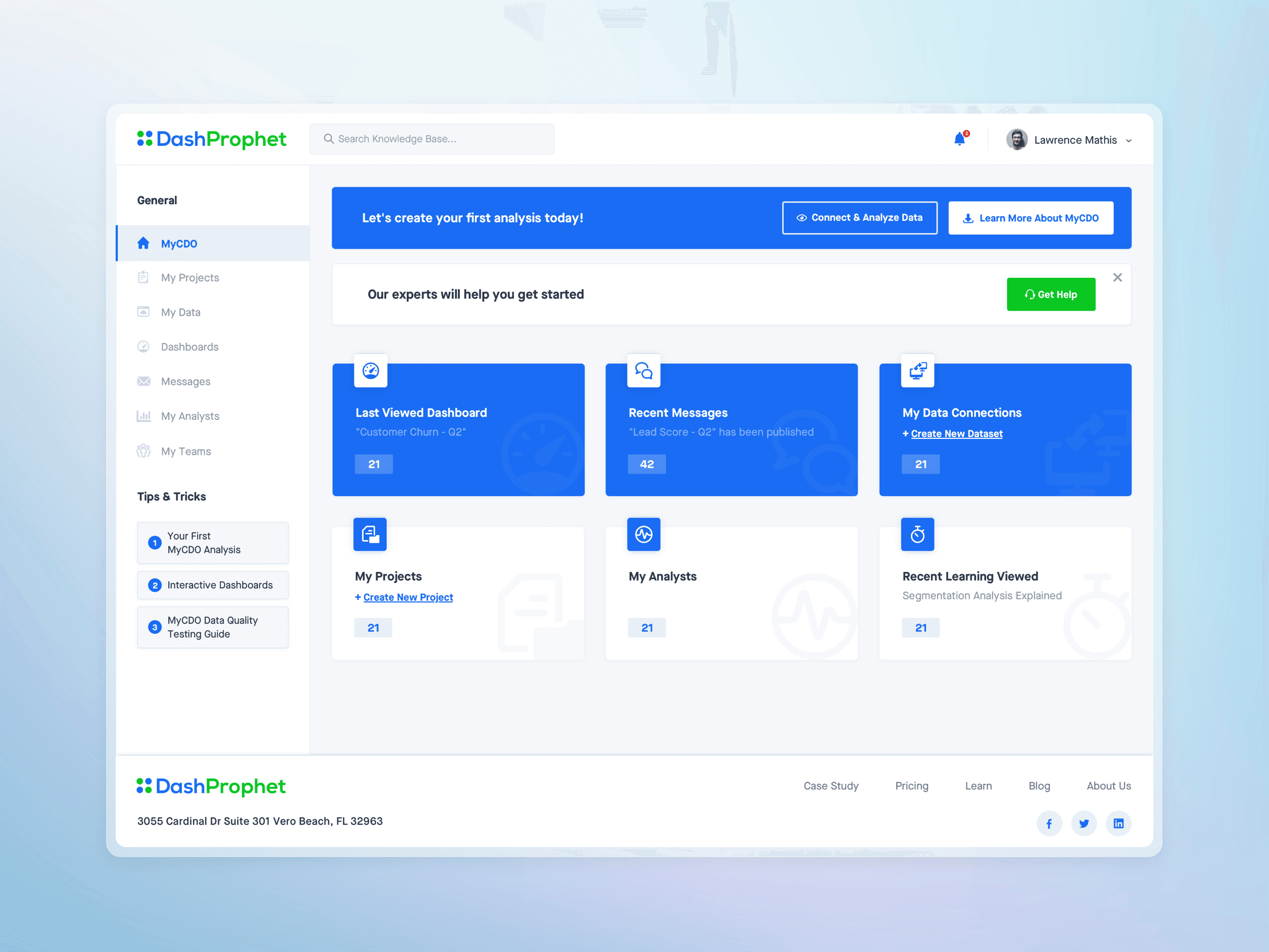 Dashboard view of integrations page
