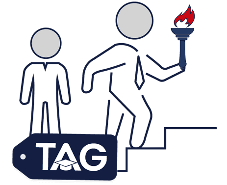 Mentor holding red torch to show the light to their mentee