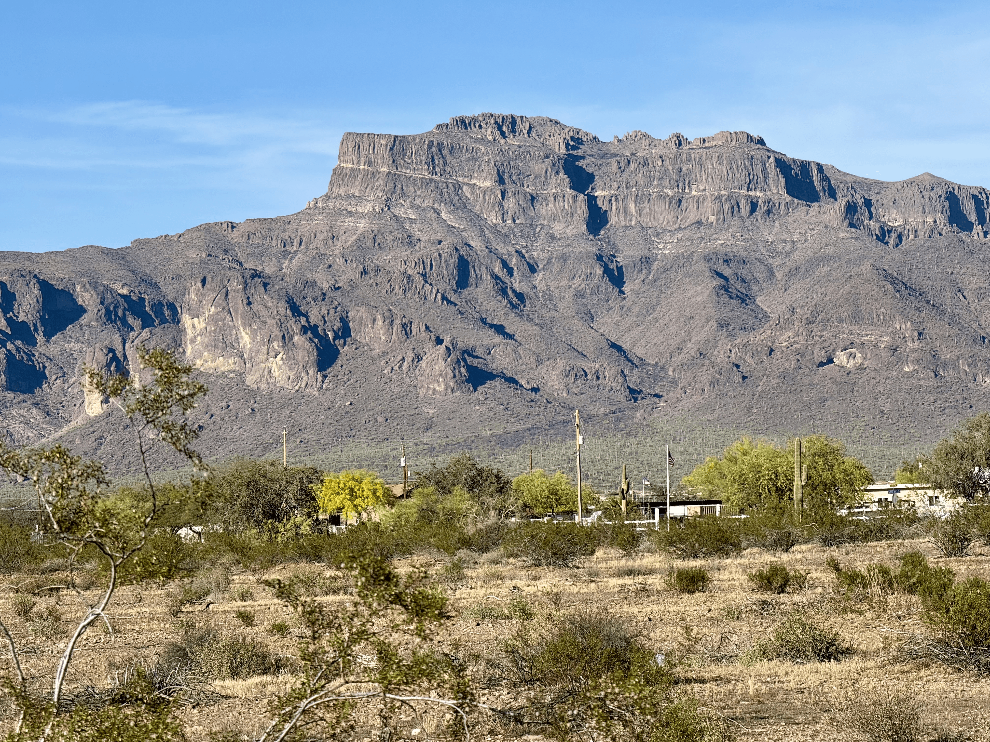 Aerial view of the Superstition Mountains in Apache Junction, Arizona