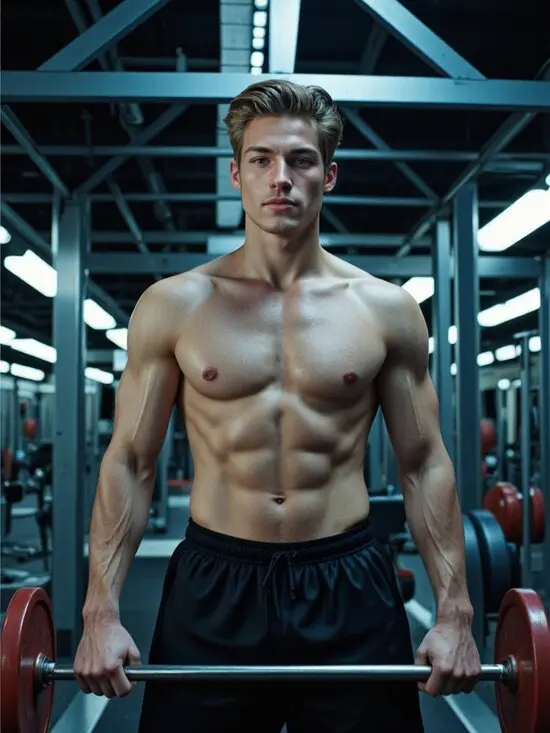 AI TikTok video generator captures gym guy lifting under neon lights.