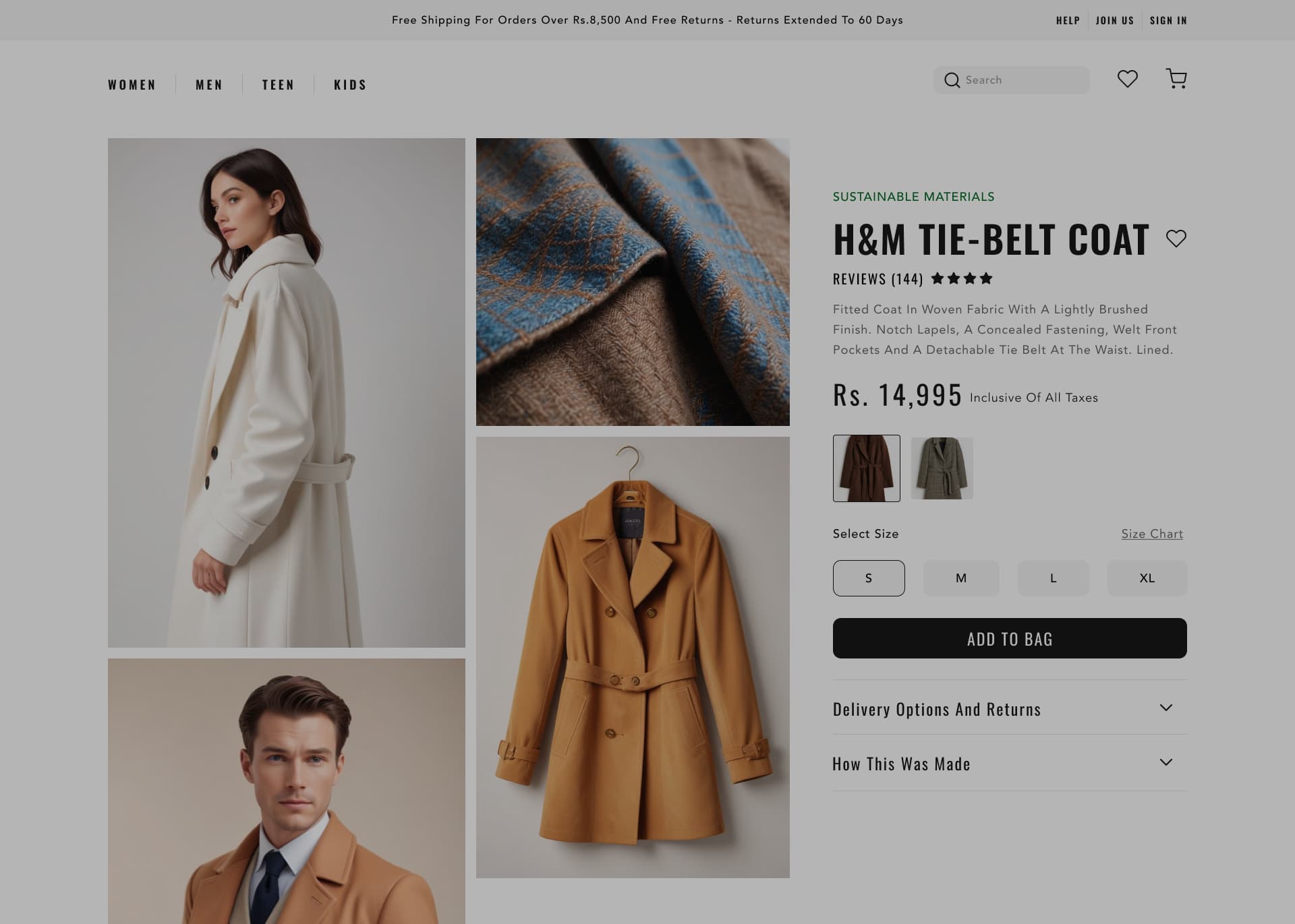 a e-commerce website selling coats