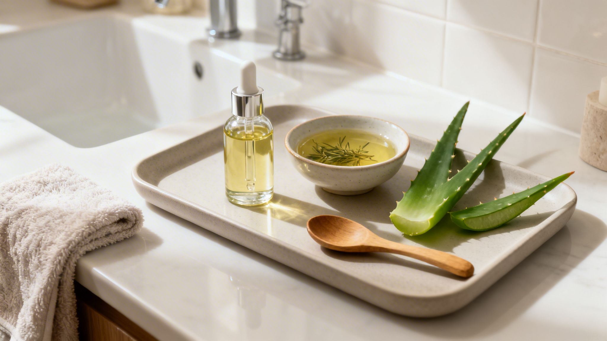 Aloe vera and various oils used for scalp and hair health