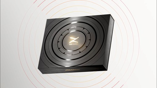 A black gift box hovers in a brightly lit environment, it has gold and black engravings on top 