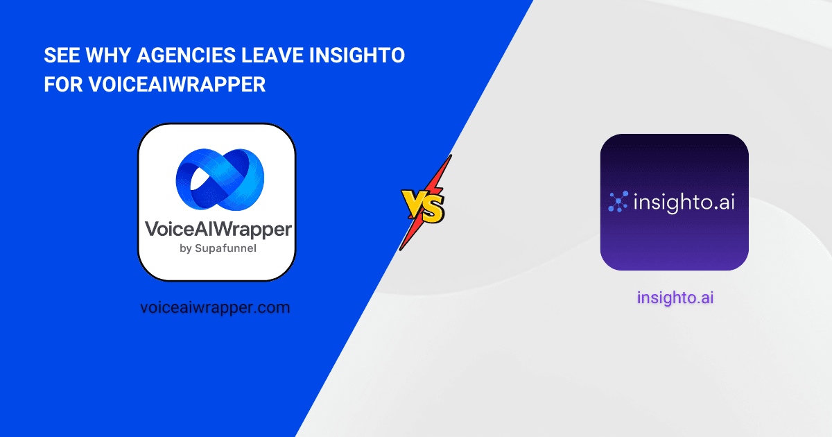 VoiceAIWrapper and insighto.ai logos in a versus comparison cover positioning VoiceAIWrapper as the Insighto alternative for agencies | VoiceAIWrapper.