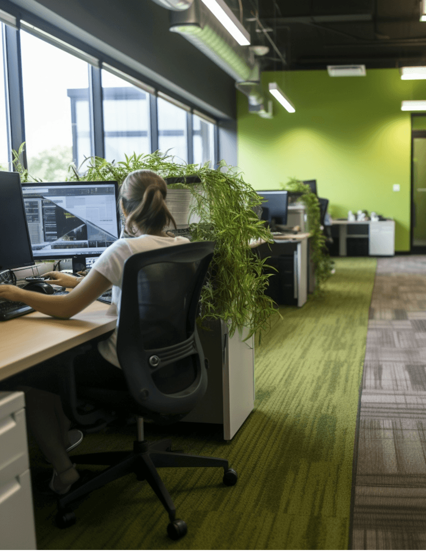 Girl using computer in office