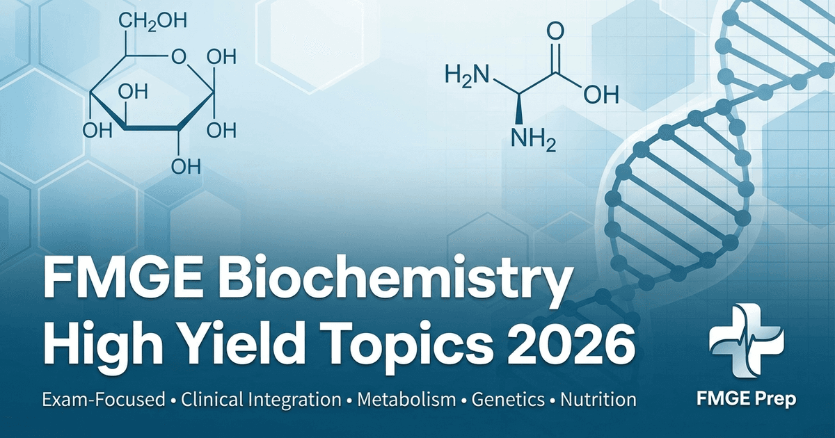 Cover: FMGE Biochemistry High Yield Topics 2026 — Subject-Wise Guide for Foreign Medical Graduates