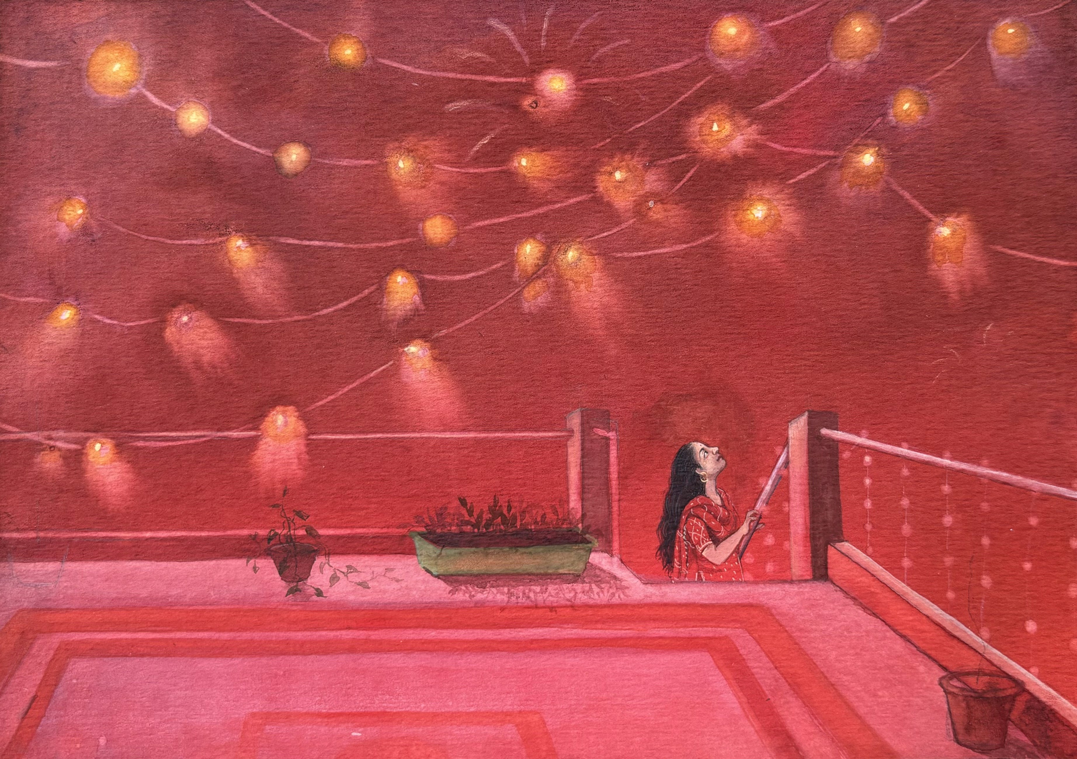 herd of sheep on road painting