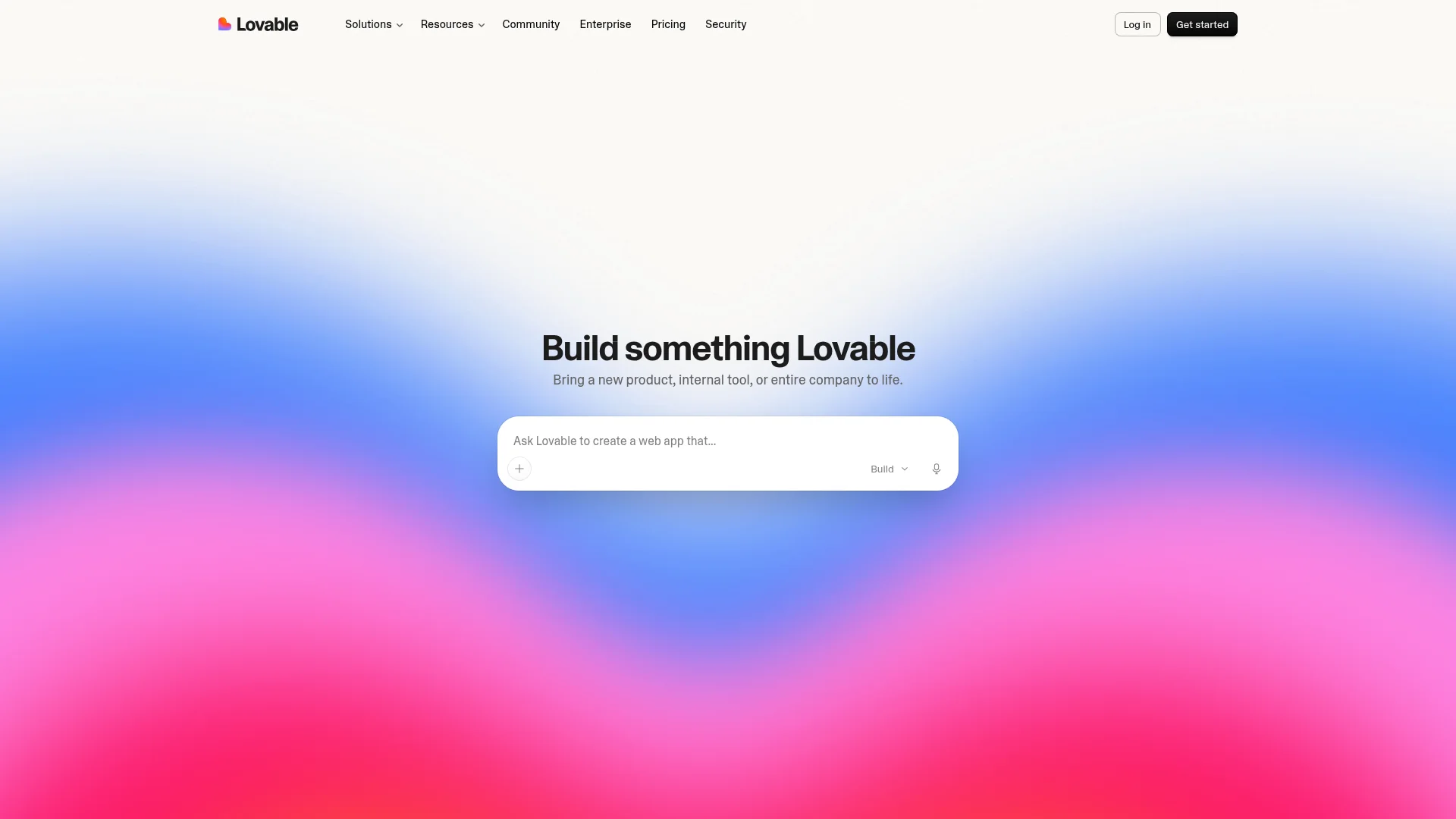 Lovable homepage showing its AI web app builder interface