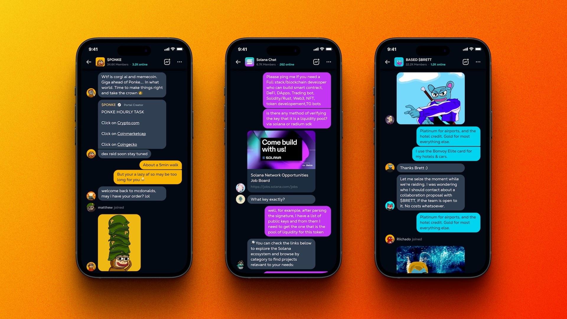 Themed direct messaging interface in the Calaxy mobile web app, showcasing customizable chat styles, crypto conversations, and Web3 community messaging UX.