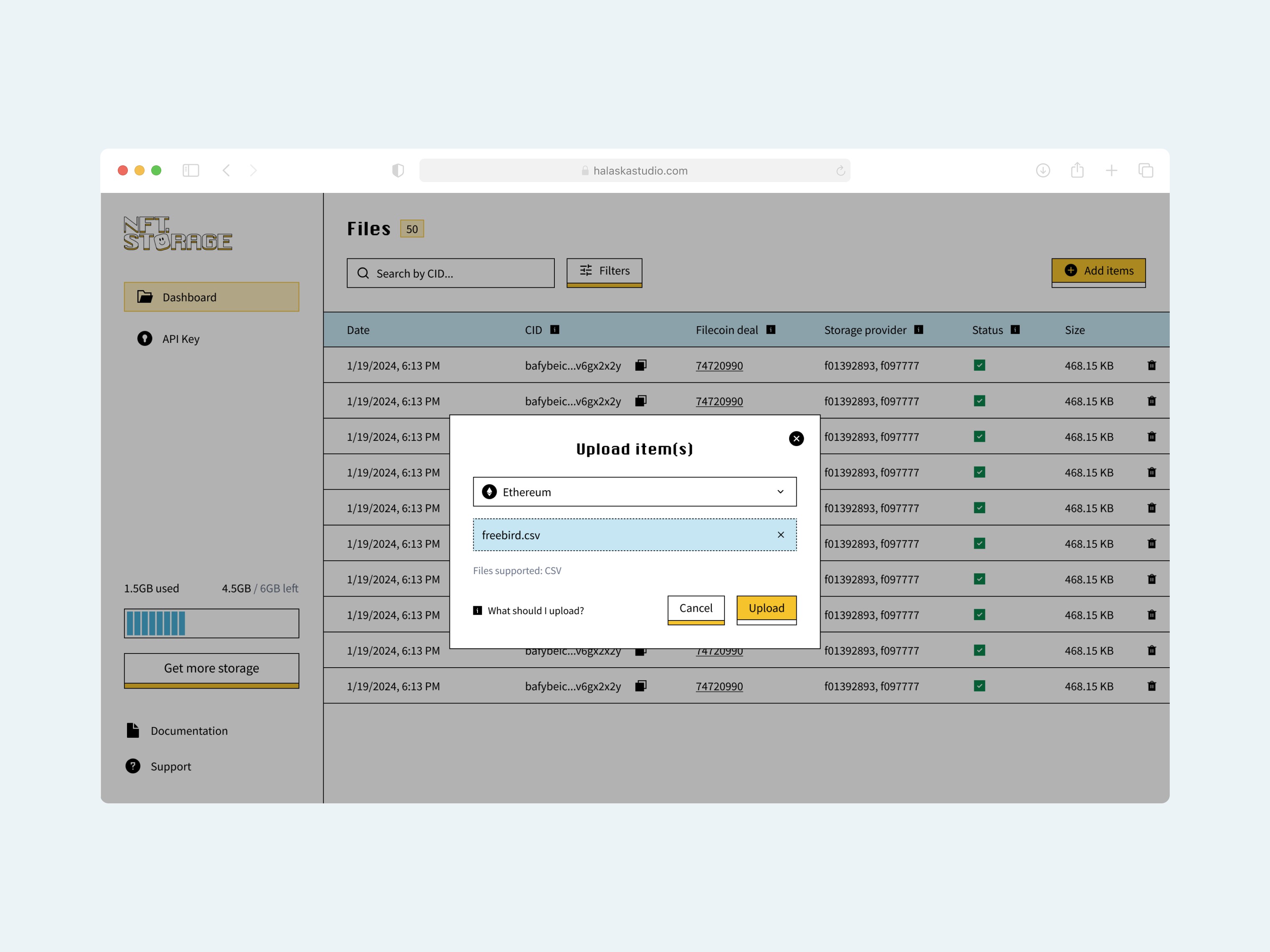 NFT Storage Dashboard UX upload