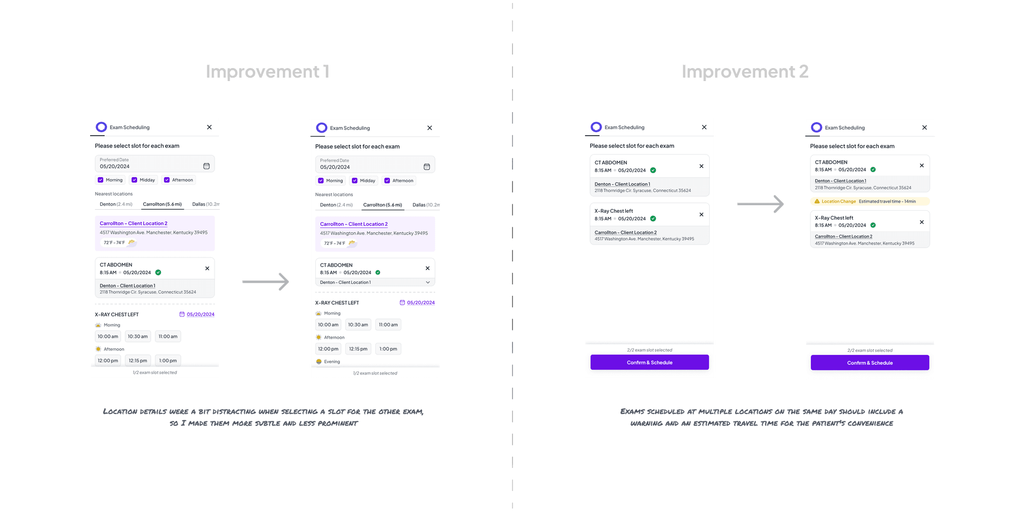 Before and after screen showcasing what I have improved based on usability test result.