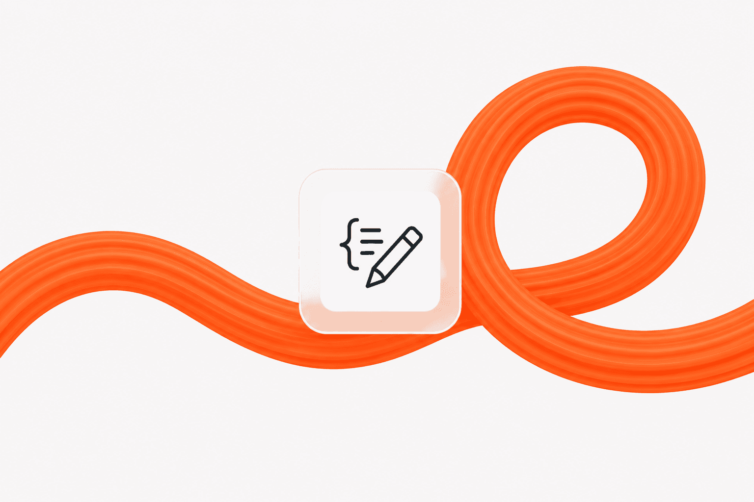 An illustration of a flowing orange shape with a technical writing icon