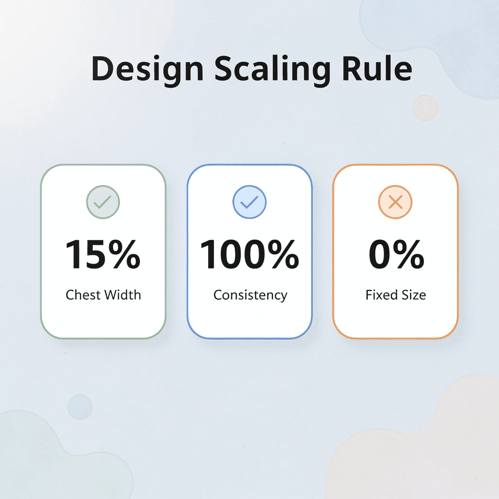 Statistics showing design scaling percentages and consistency metrics - T-Shirt Design Size