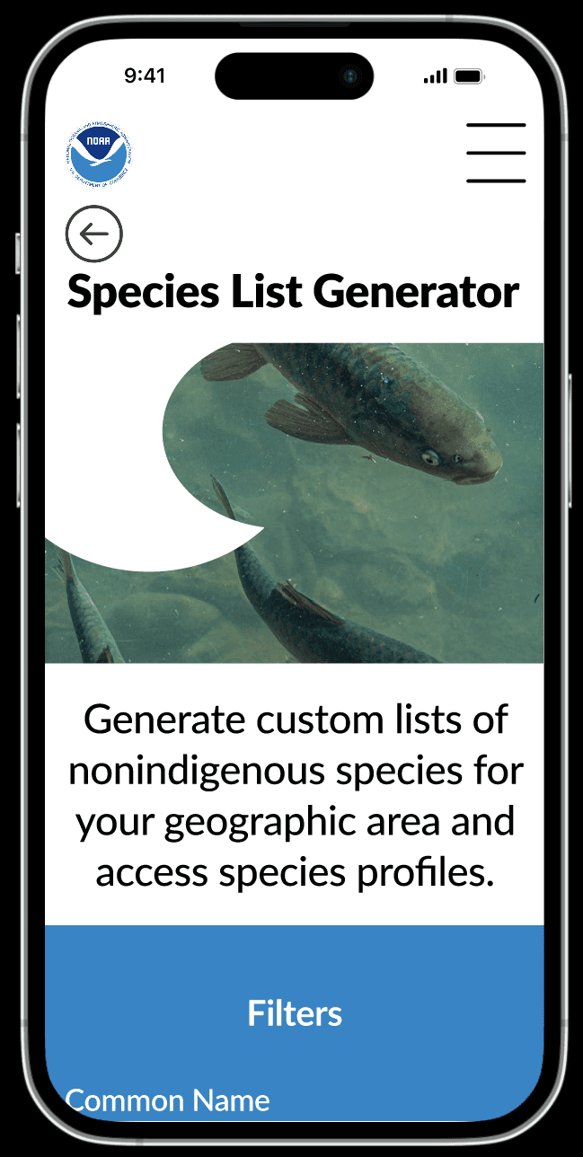 iphone mockup of the species list generator for the GLANSIS wesbite