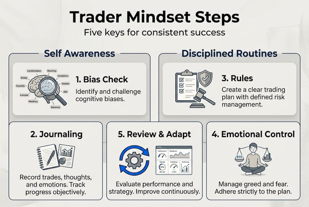 Infographic showing trader mindset steps