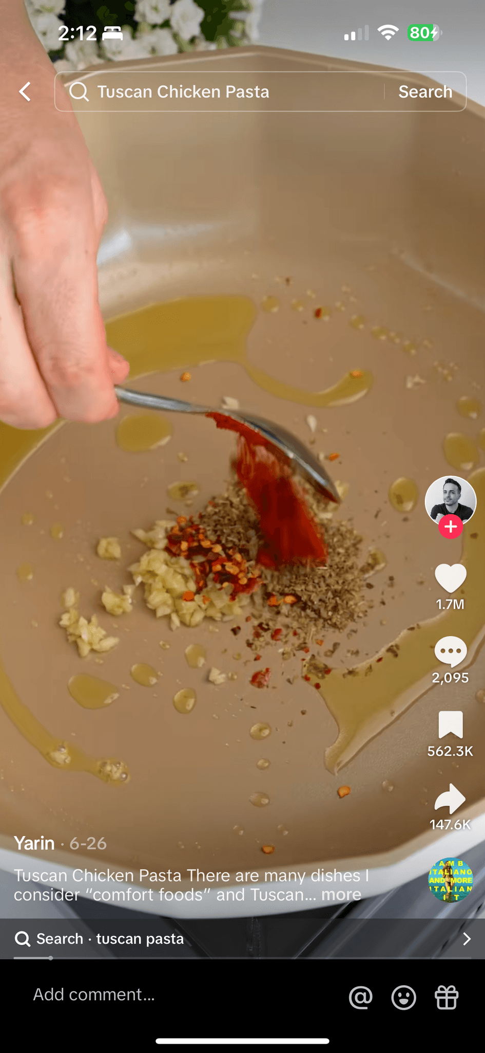 tiktok screenshot tuscan chicken pasta