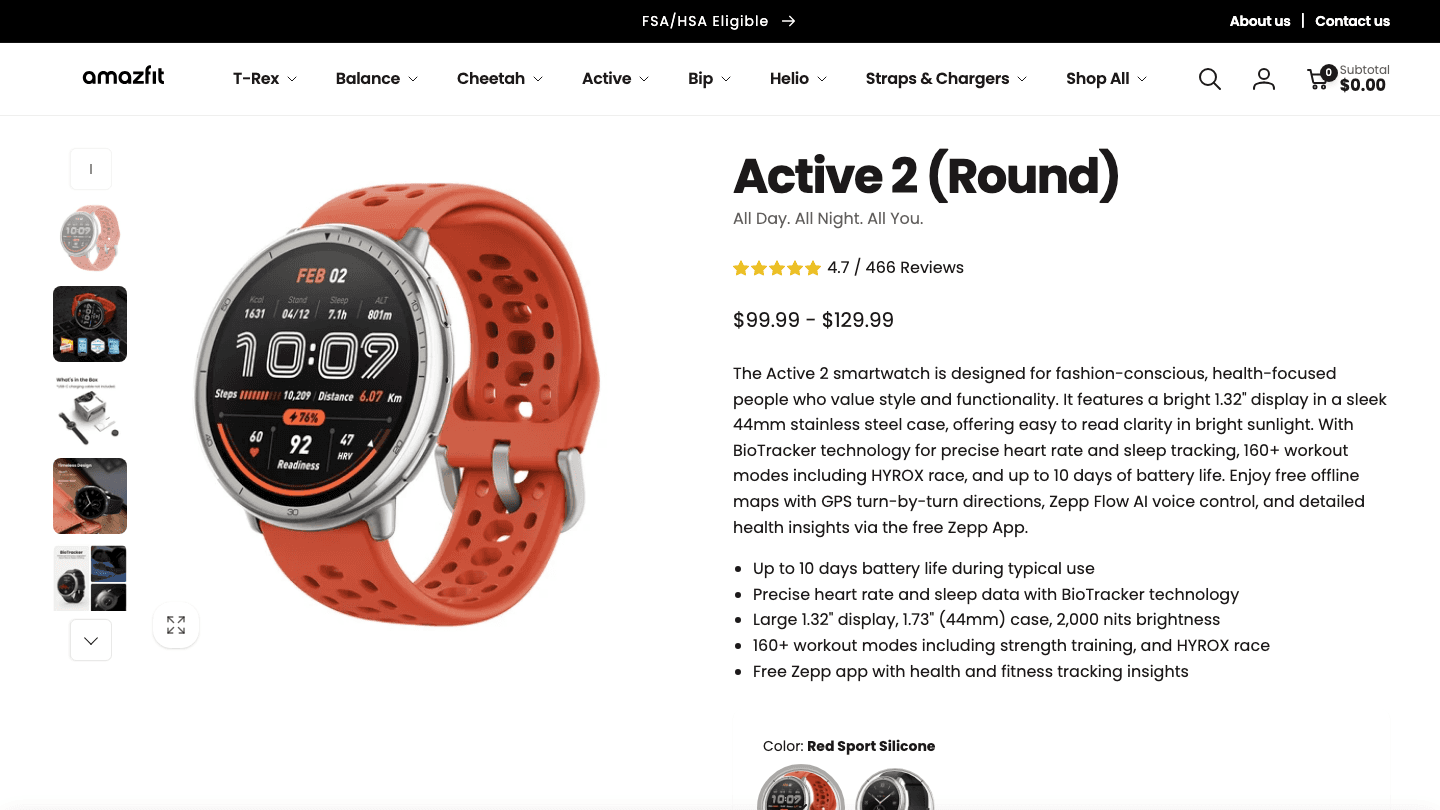 Amazfit Active 2 smartwatch product page