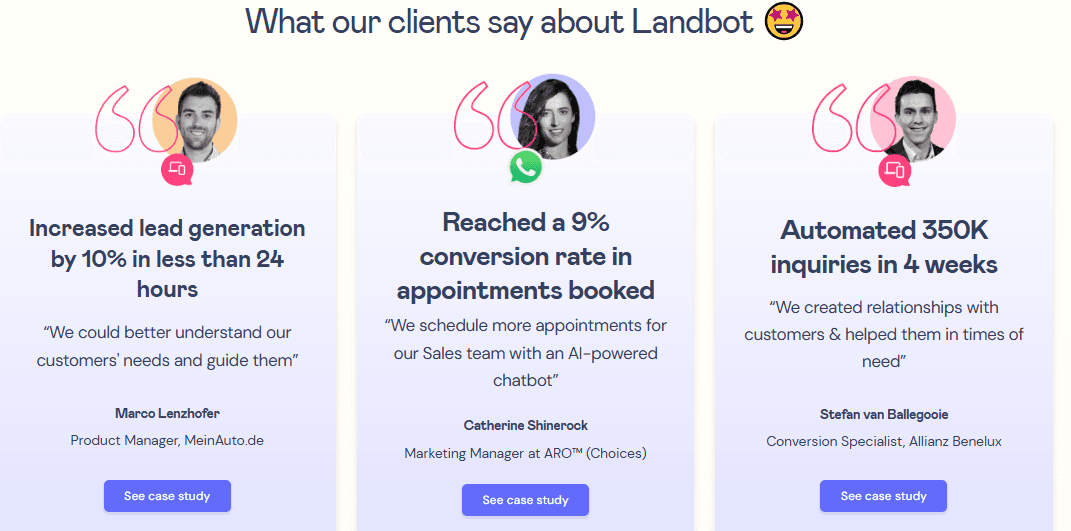 landing page of landbot