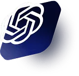 Logotipo ChatGPT com um design estilizado de formas interligadas sobre um fundo azul escuro.