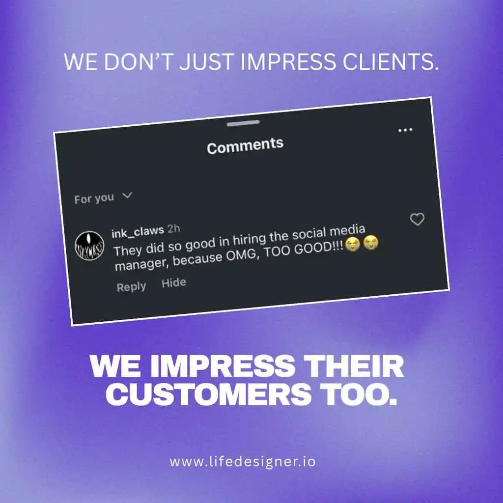 Testimonial of Life Designer interface on a purple background screen