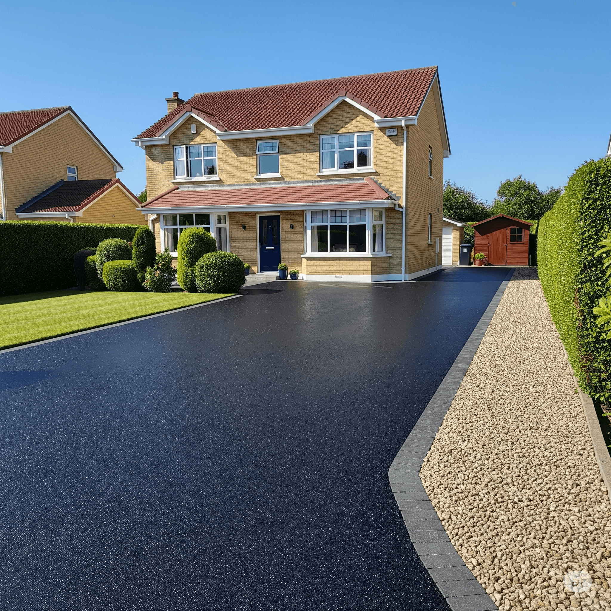 A Driveway still wet after power washing