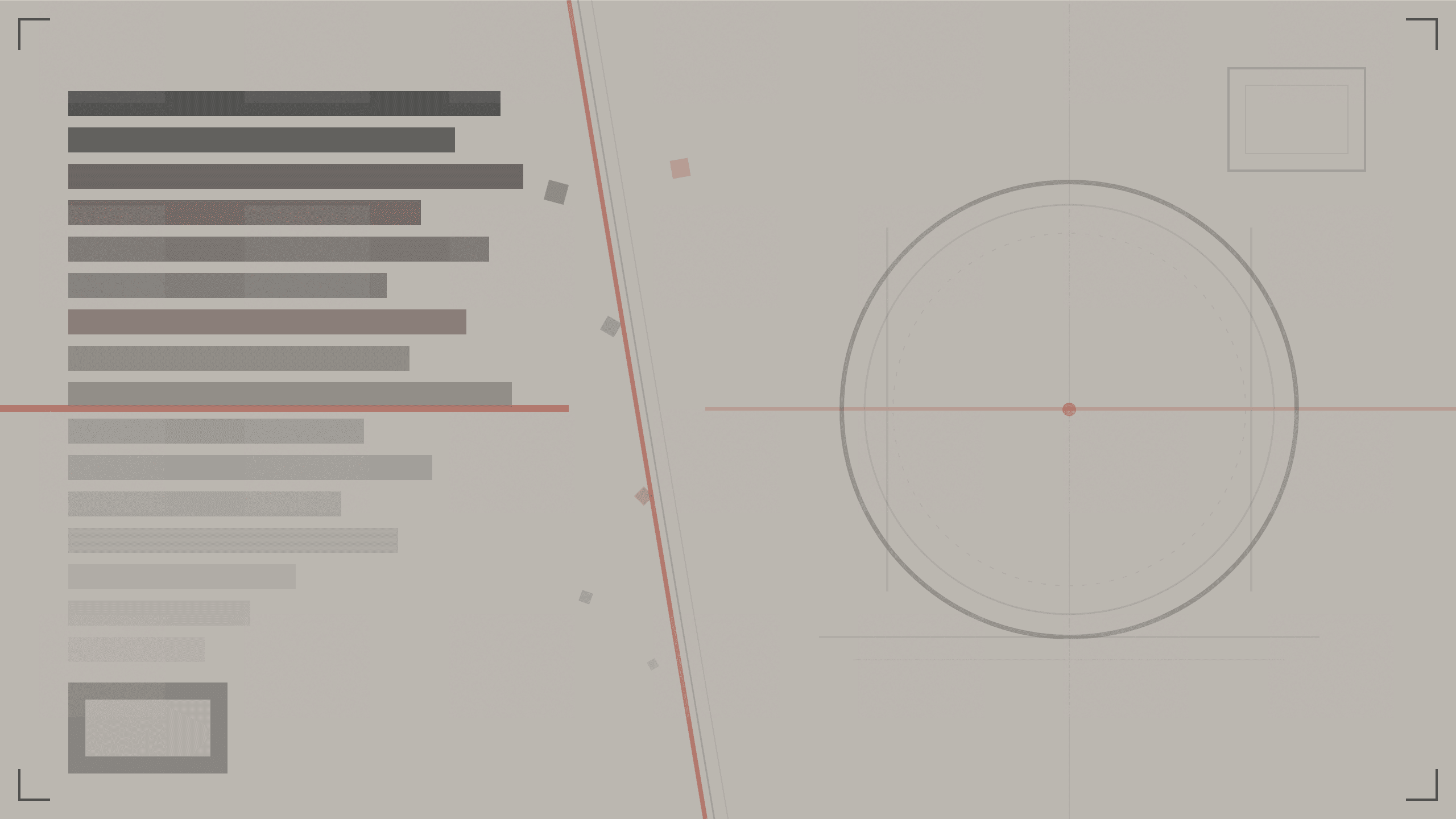 Abstract brutalist inline graphic for brand activations article visualizing content as the main course not dessert with dense stacked planning bars on the left separated by a sharp red diagonal fracture from an empty circular plate shape on the right representing a chef who cooked for an empty restaurant
