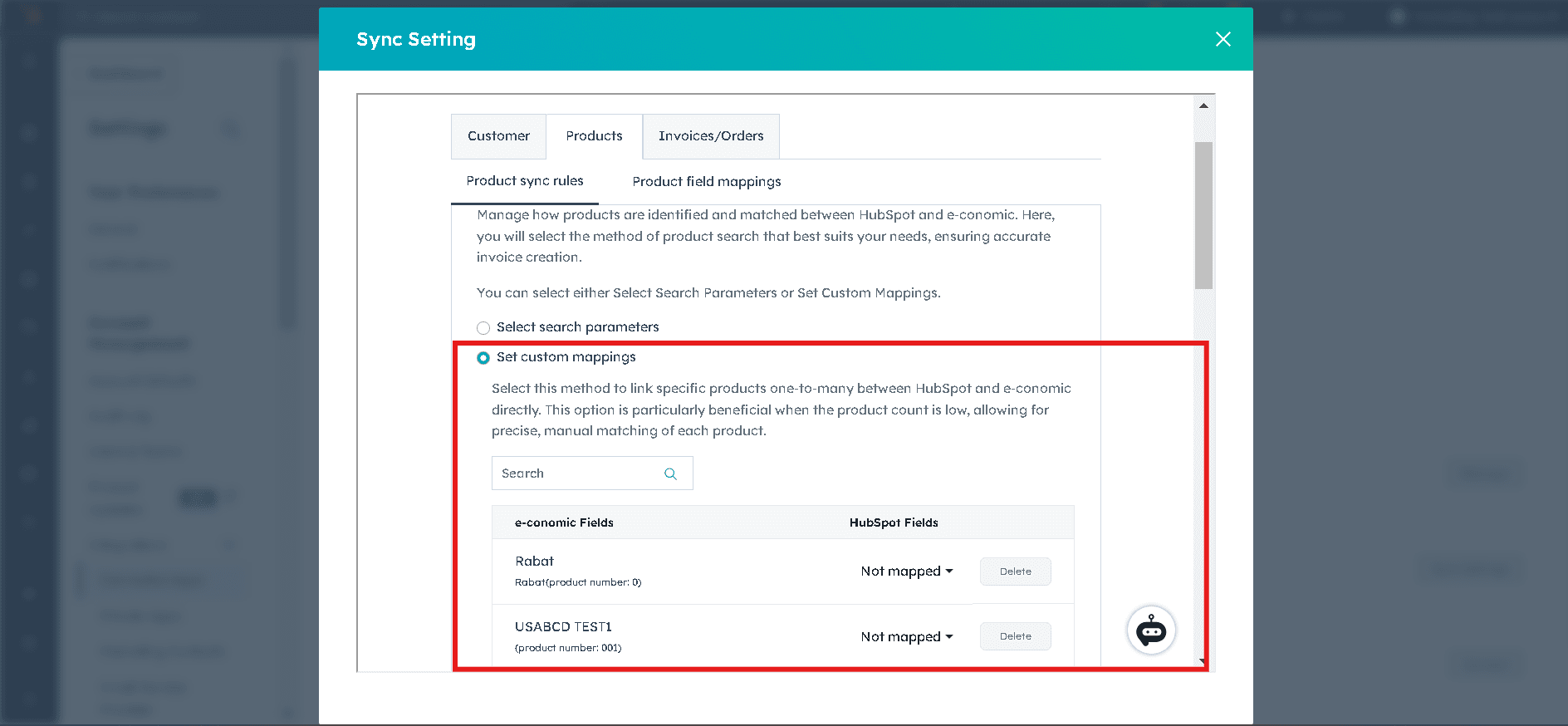 Setting Up Product Sync Settings