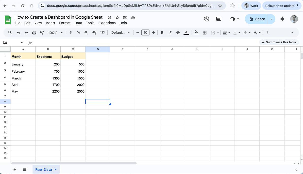 A screenshot showing how to create a google sheets dashboard