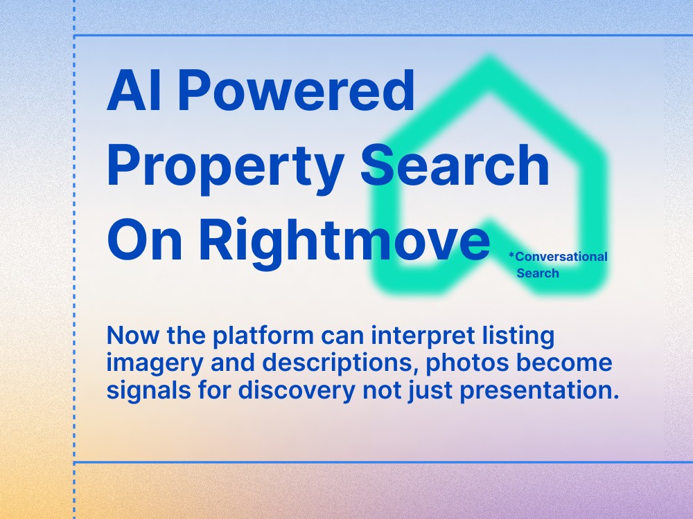 Graphic reading ‘AI Powered Property Search on Rightmove’ with a house icon and a note about conversational search interpreting listing images and descriptions