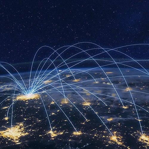 Distribution and delivery concept, global communication network.