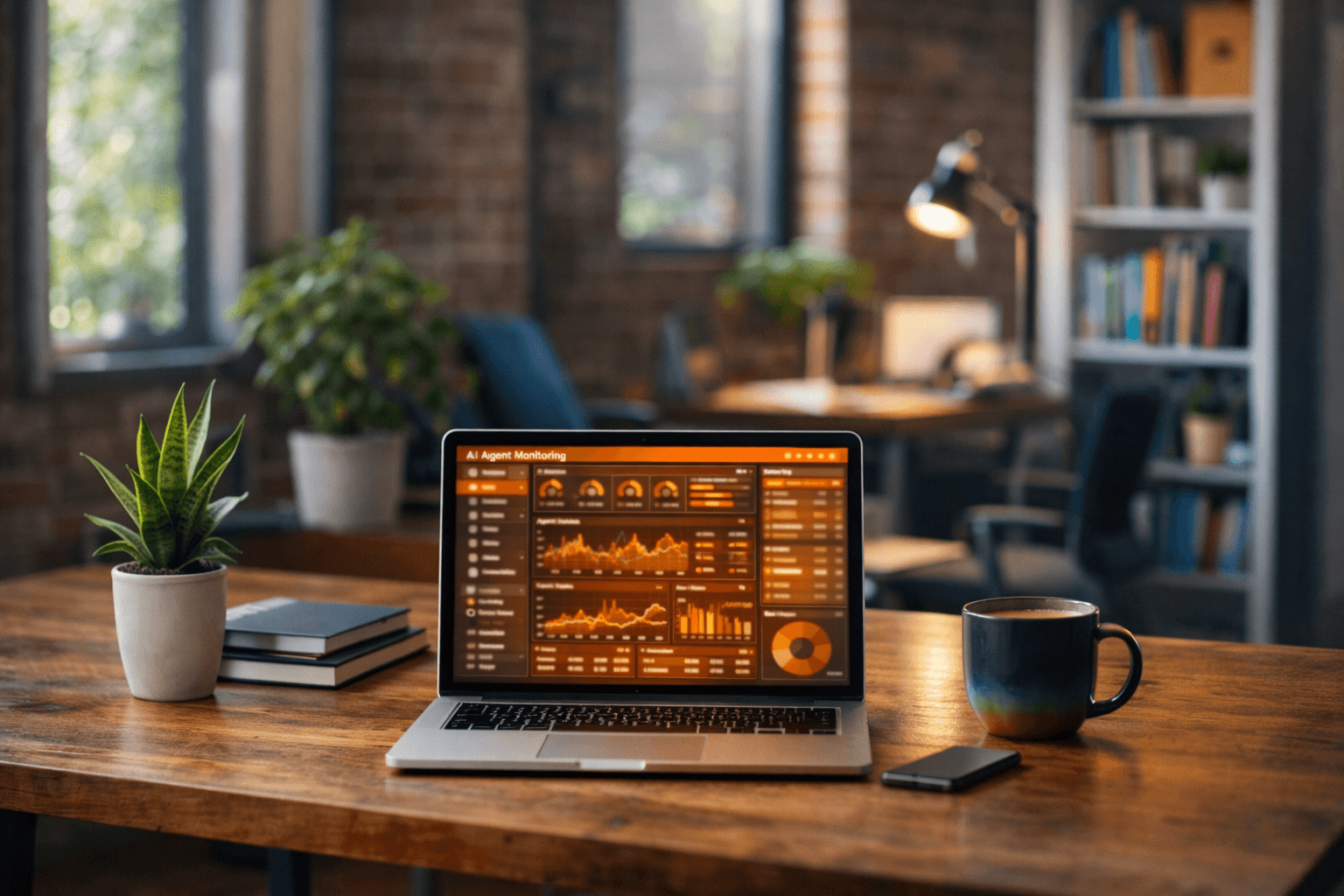 green tree on the dask with computer