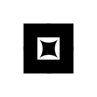 Geometric logo with a white star shape in a black square background.